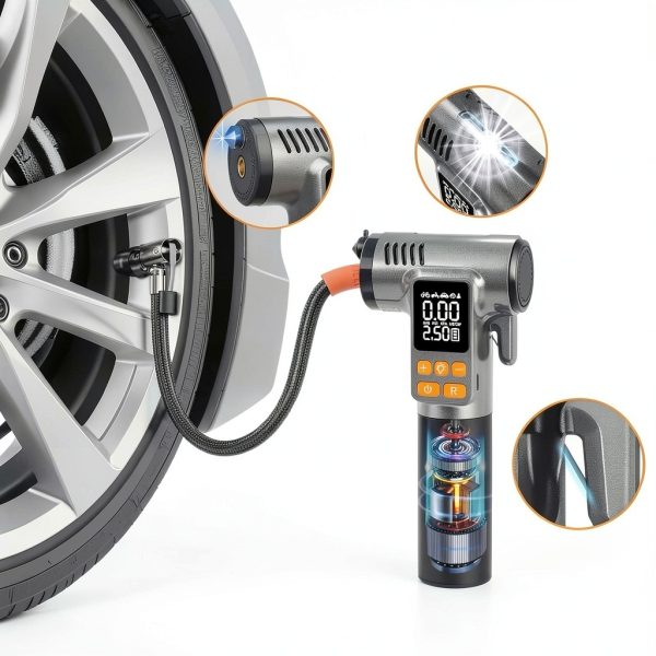 Gardon Tire Inflator Portable Air Compressor - 8 in 1 Air Pump, Window Breaker, Seatbelt Cutter, Ball Pump, Bike Pump, Digital Tire Pressure Gauge, SOS, Flashlight, Tech Gadgets Car Accessories-2