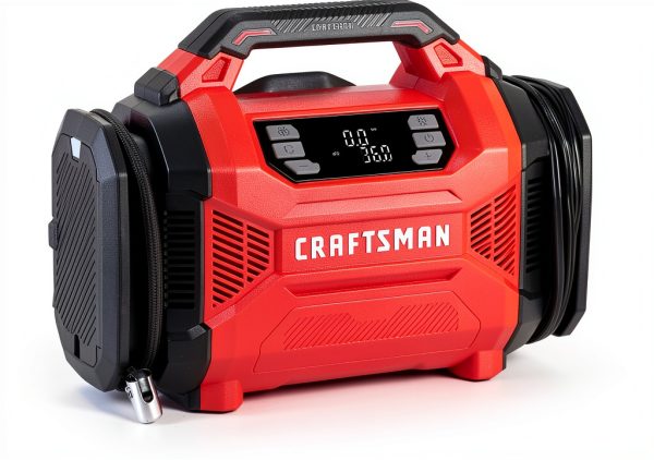 CRAFTSMAN Tire Inflator, Portable Air Compressor 150 PSI, Dual Power 12V DC/120V AC, Auto Shut-Off with Digital Gauge, 2-in-1 Inflator & Blower, LED Light for Car, Bike, and Inflatables-0
